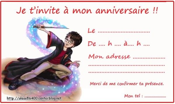 Carte invitation HARRY POTTER 01