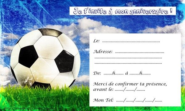 Carte Invitation Anniversaire Football Enfant Ballon gratuit à imprimer  (carte 3964)
