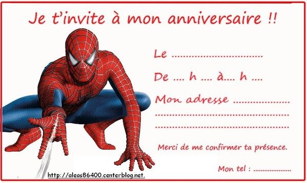 SPIDER-MAN - CARTE D'INVITATION