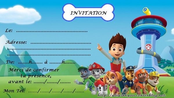 8 CARTES D'INVITATION PAT'PATROUILLE READY