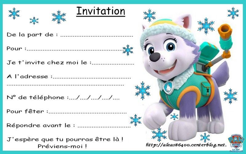 Invitation anniversaire Pat Patrouille personnalisée Invitation anniversaire Pat Patrouille personnalisée