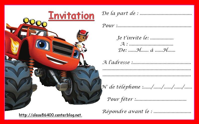 Carte invitation Blaze et les monster machines 02